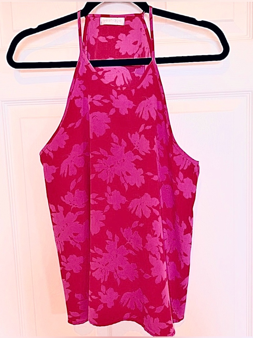 NWOT Vestique Red and Pink Floral halter neck style Top